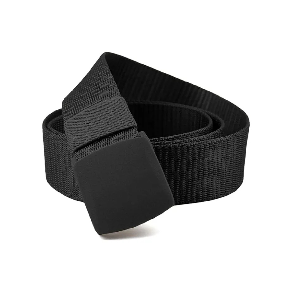 Cinto tático preto em nylon elástico enrolado com fivela catraca fosca