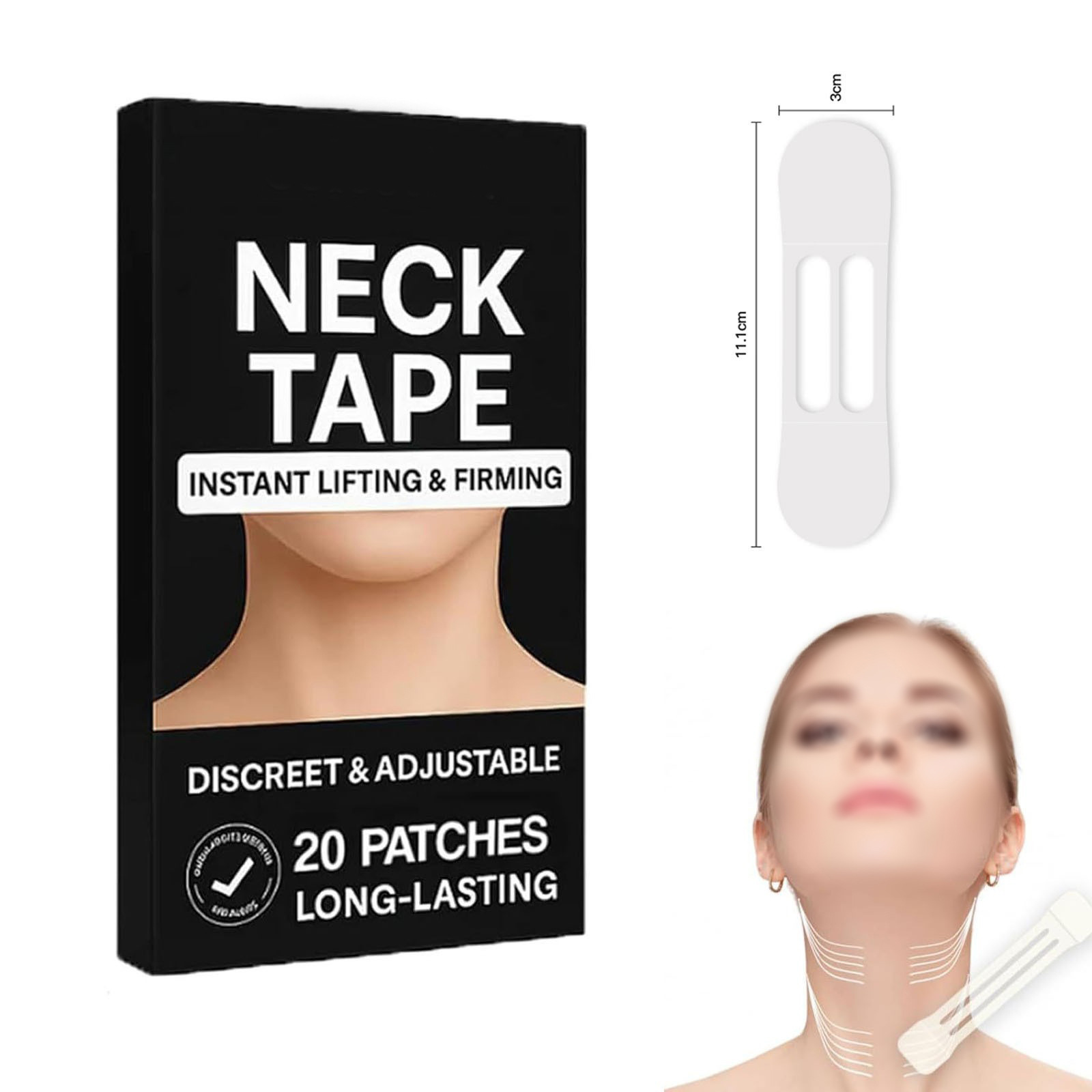 Caixa preta de Neck Tape com 20 patches para lifting e firmeza do pescoço