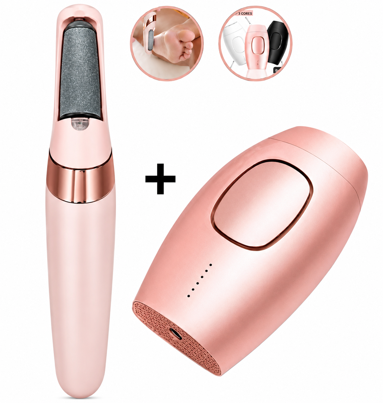 Kit lixa de pé elétrica rose + depilador laser IPL rose gold