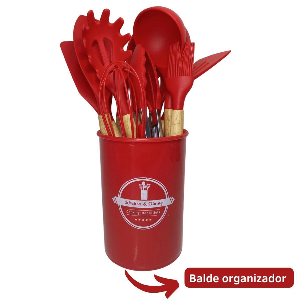 Kit de utensílios de cozinha na cor vermelha