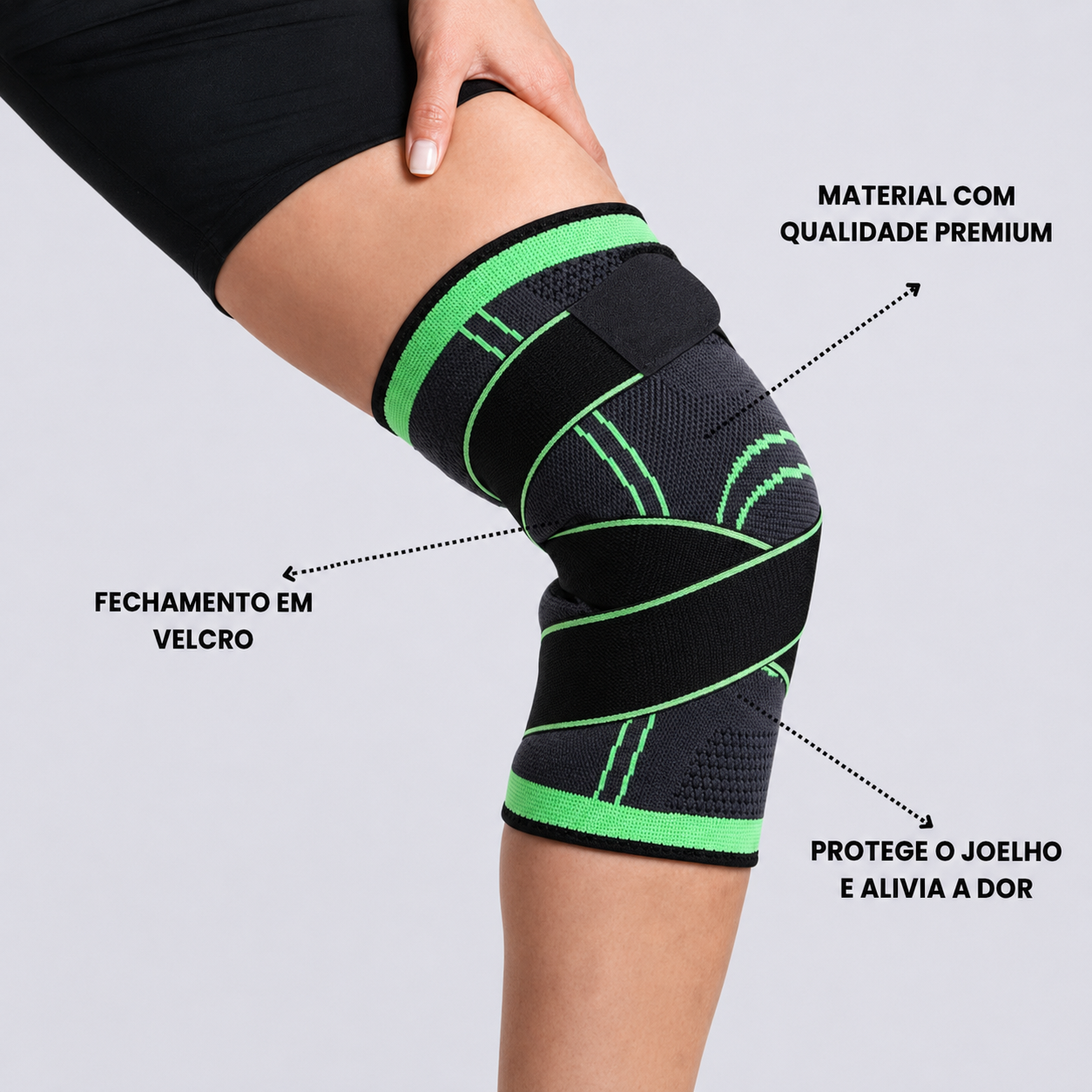 Joelheira com fechamento em velcro e material premium que protege o joelho