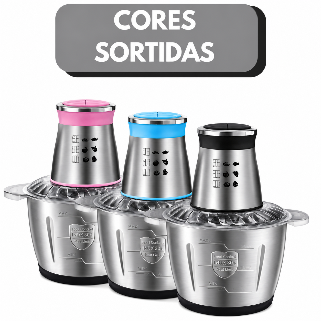 Multiprocessador de alimentos inox em cores sortidas