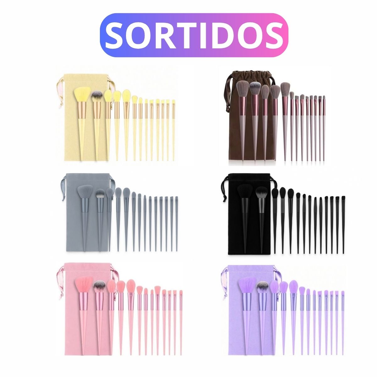 Conjunto de 13 pincéis de maquiagem em cores sortidas
