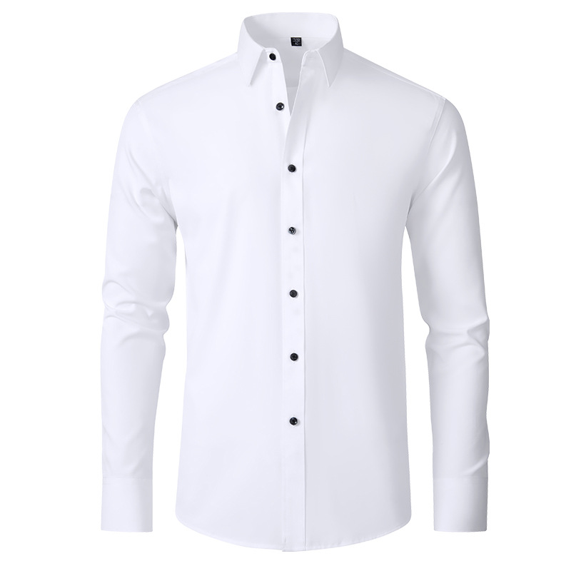Camisa masculina branca de manga longa com modelagem europeia