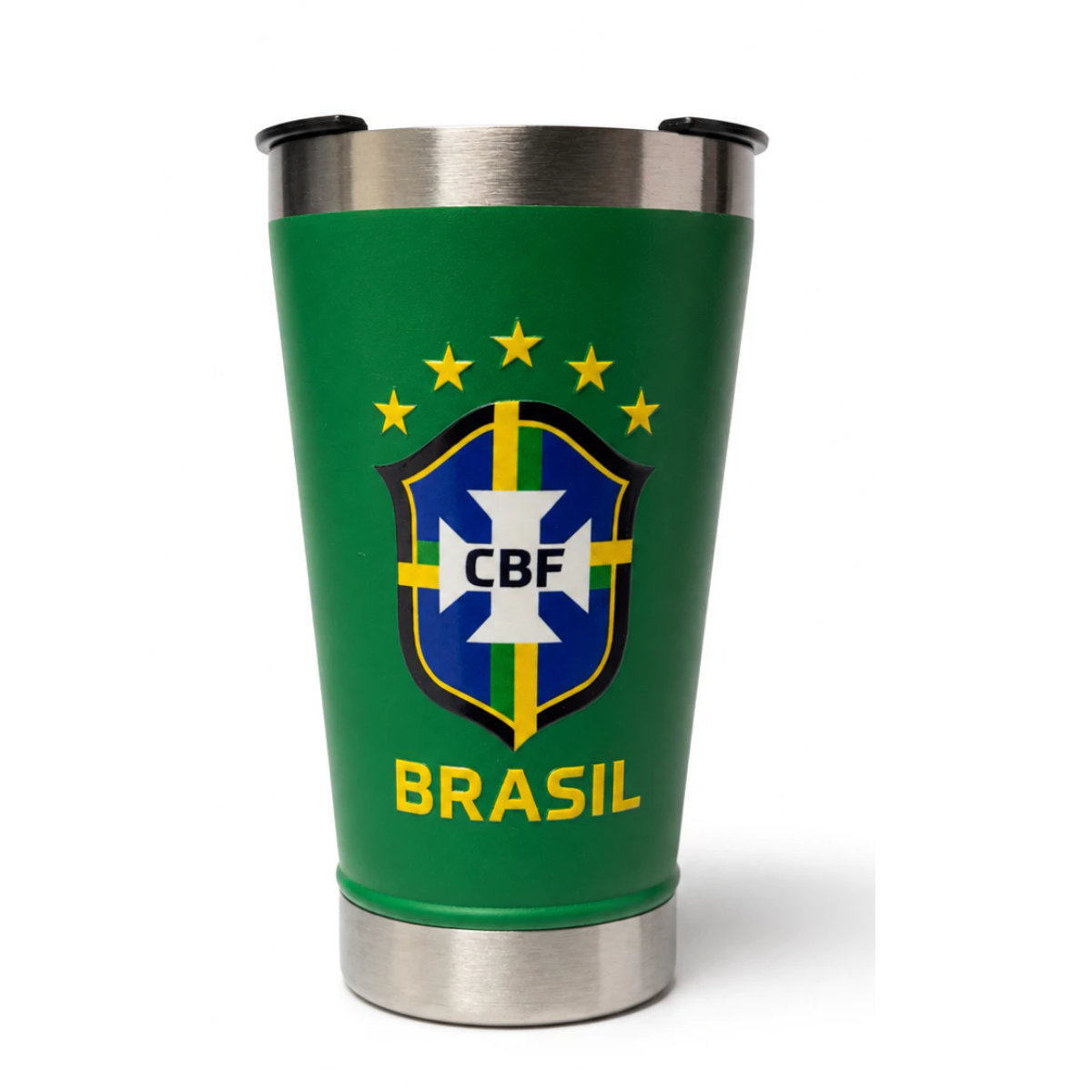 Copo térmico verde do Brasil com brasão da CBF