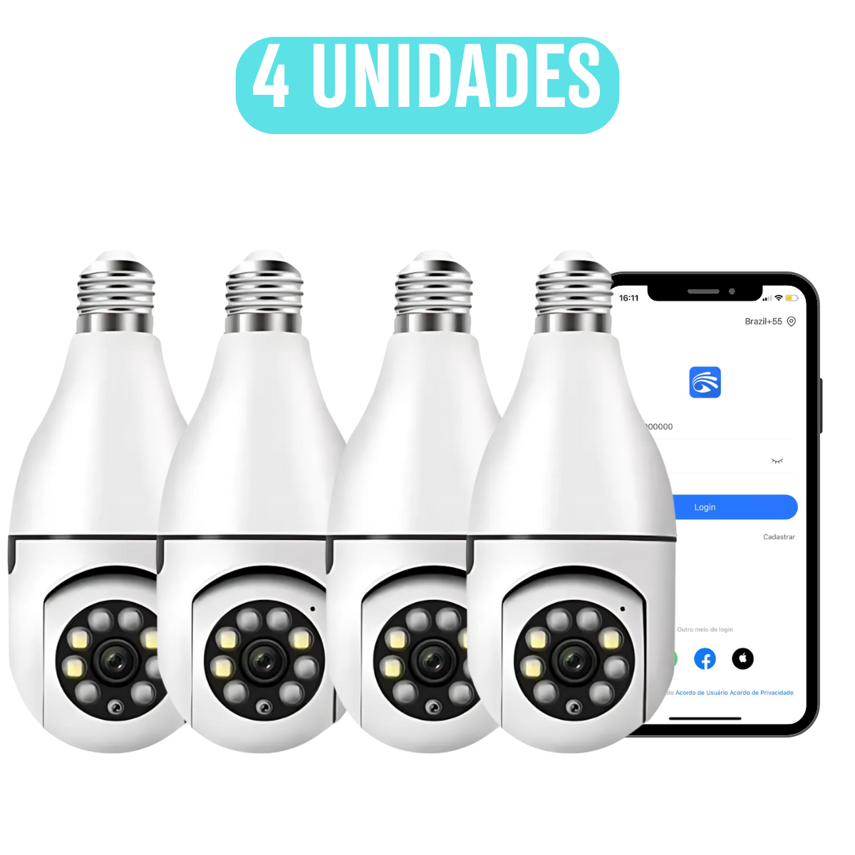 Kit com 4 unidades da câmera lâmpada
