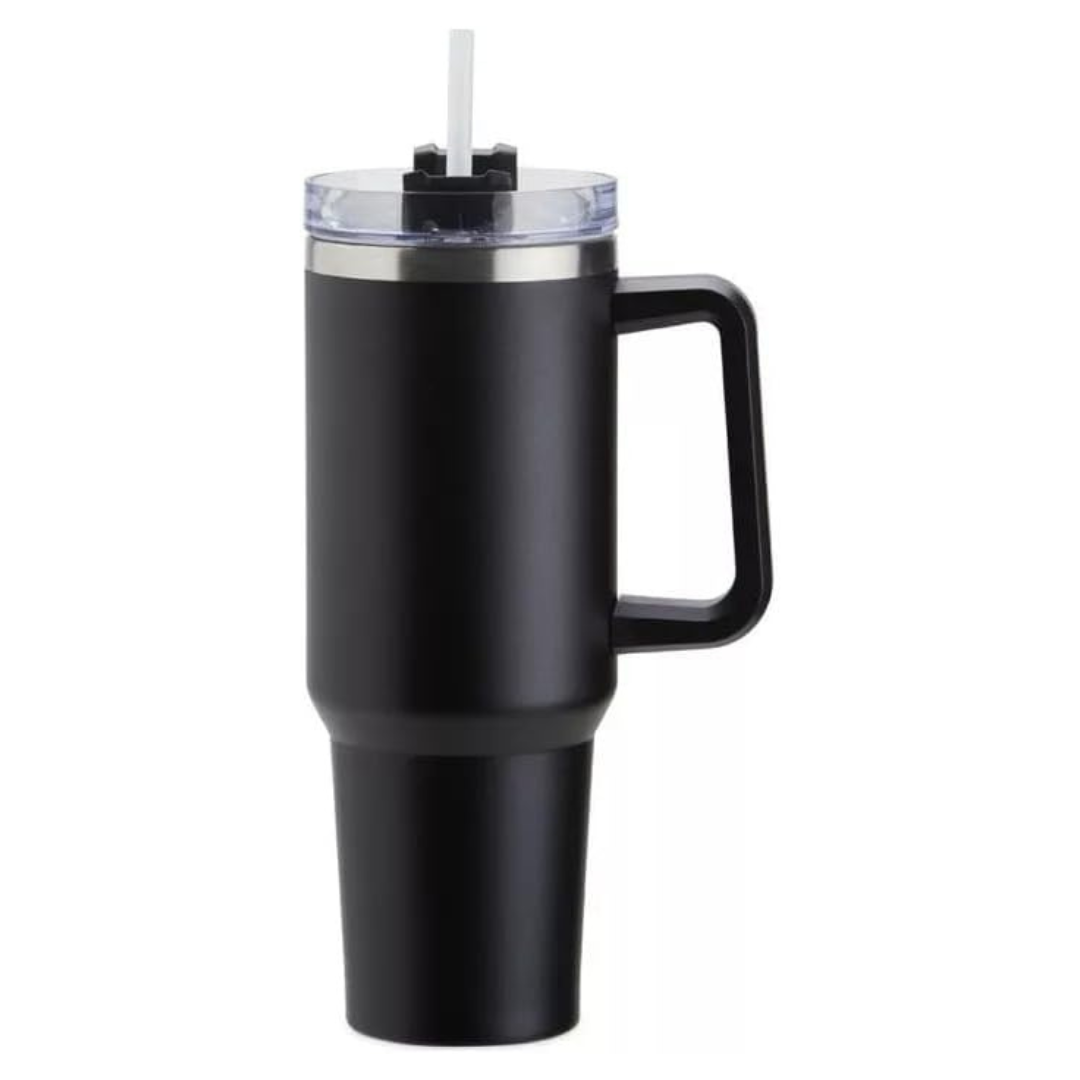 Copo térmico inox preto 1200ml com alça e canudo