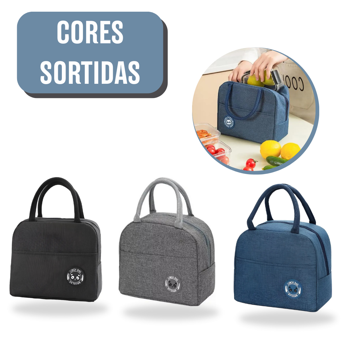 Bolsa térmica marmita em cores sortidas com bolso lateral