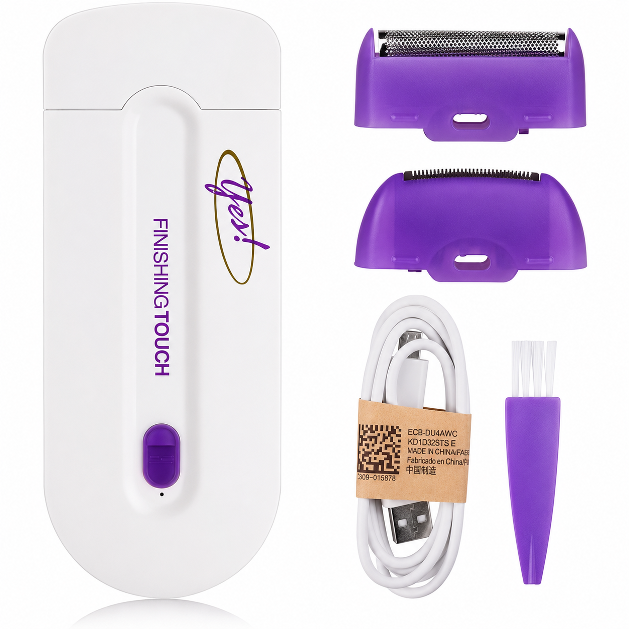 Depilador elétrico Finishing Touch branco e roxo com acessórios