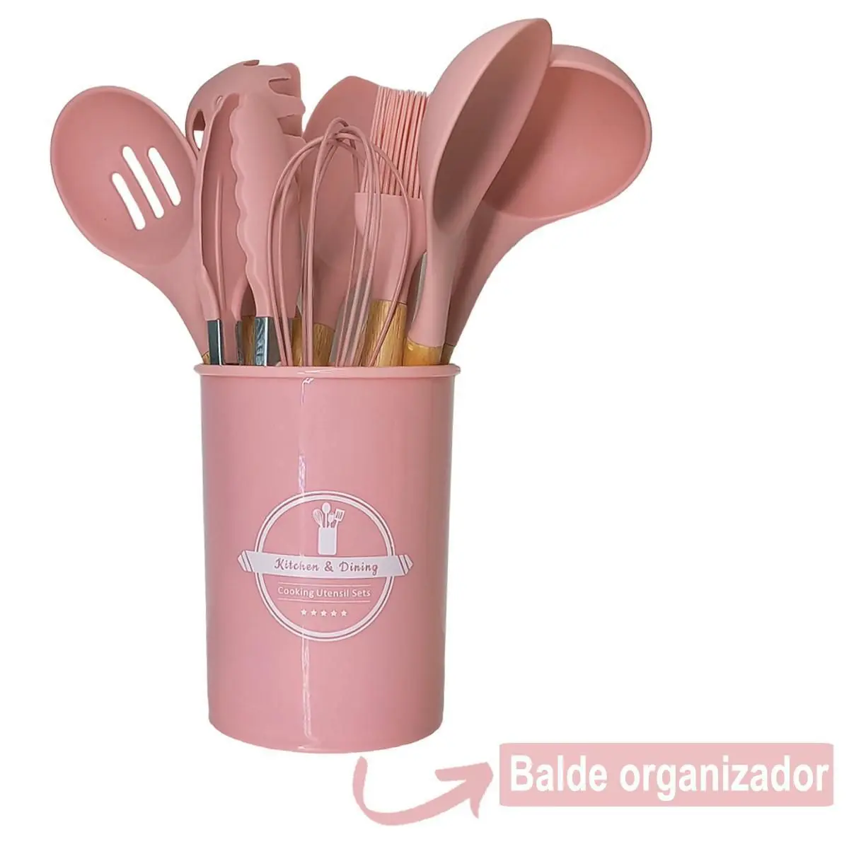 Kit de utensílios de cozinha 12 peças em silicone com cabo de madeira
