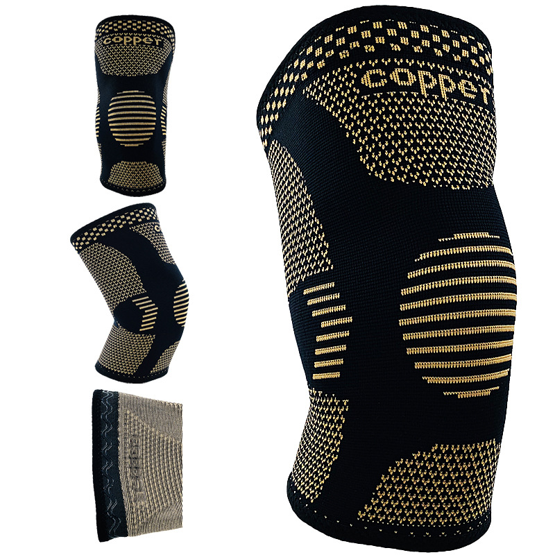 Joelheira esportiva preta com fibra de cobre