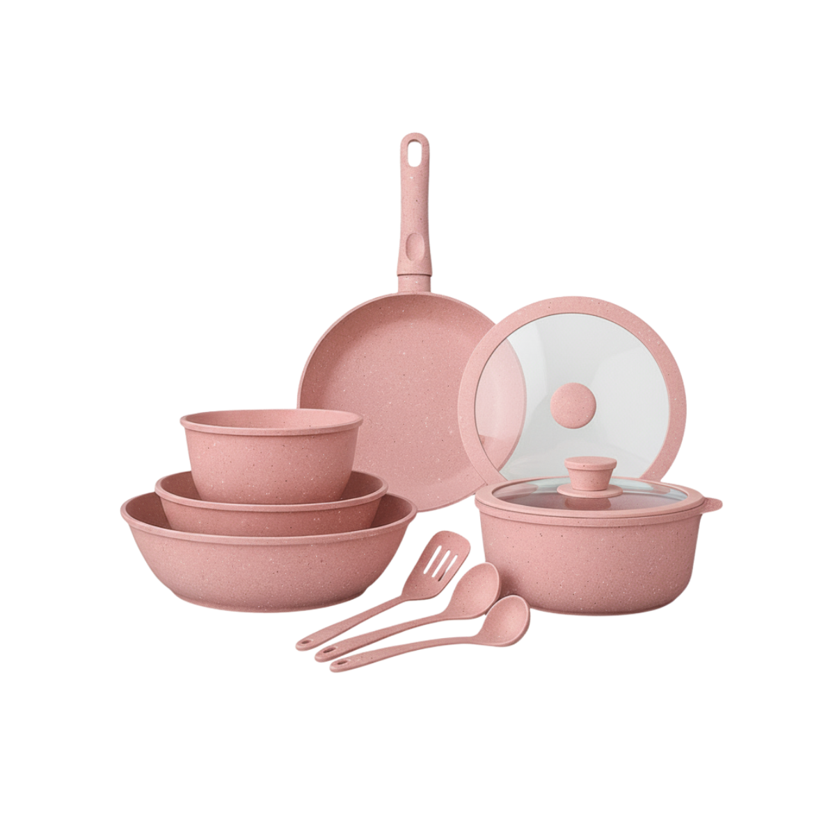 Conjunto de panelas cerâmica na cor rosa