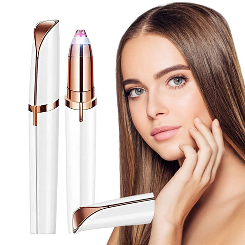 Caneta depiladora de sobrancelha branca com detalhes em rose gold