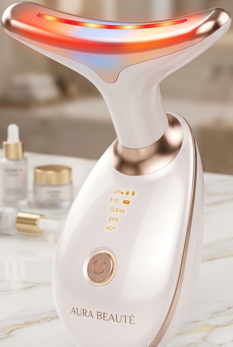 Massageador facial Aura Beauté com luz LED vermelha